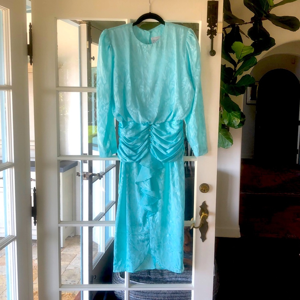 Vintage Ronny Kobo-style blue silky animal dress